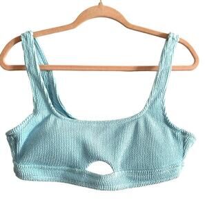 XHILARATION Blue Ribbed Bikini Top - Sz Large - NWT
